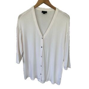 J. Jill Wearever Collection Ivory Quarter Sleeve Classic Button Down Cardigan M